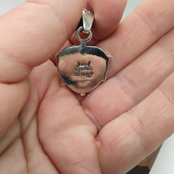 Southwest Orange Red Spiny Oyster Heart Pendant Sterling Silver Barb Wire - Picture 3 of 5